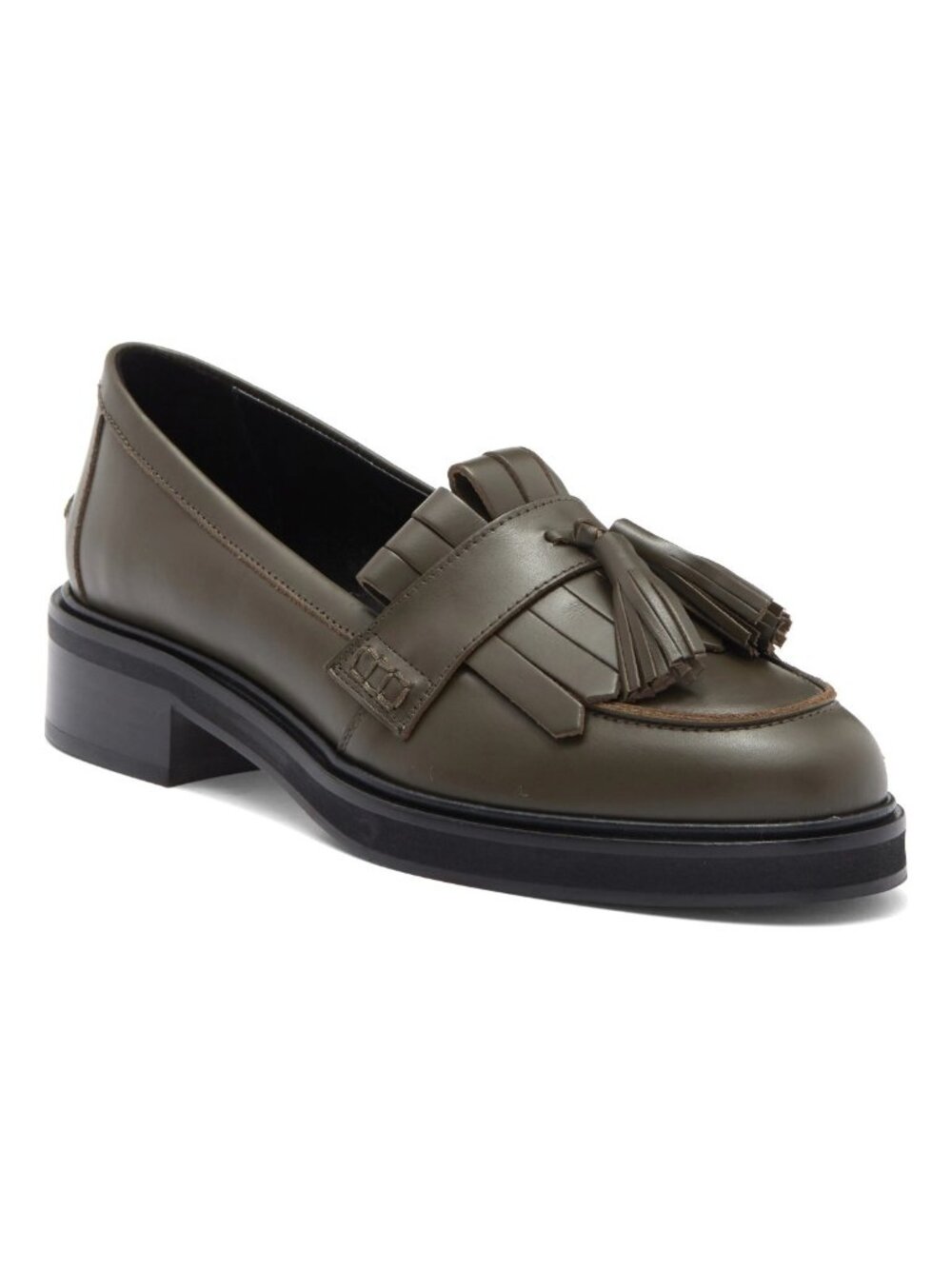 $500 AEYDE Eryn Tassel Loafer LEATHER SHOES SLIP ON ARMY GREEN 39 (DD16)